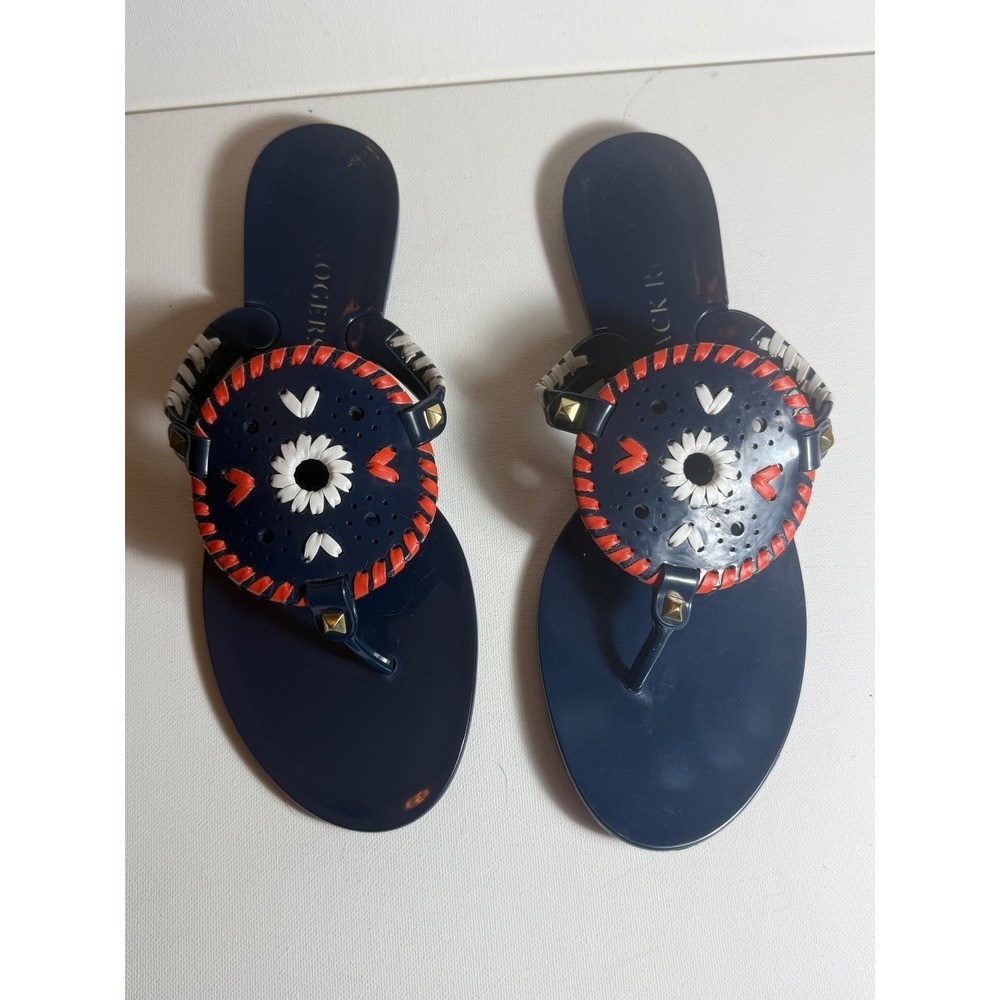 Jack Rogers Jelly Sandals Womens Sz 9 Navy Orange White Thong Flip Flops Summer